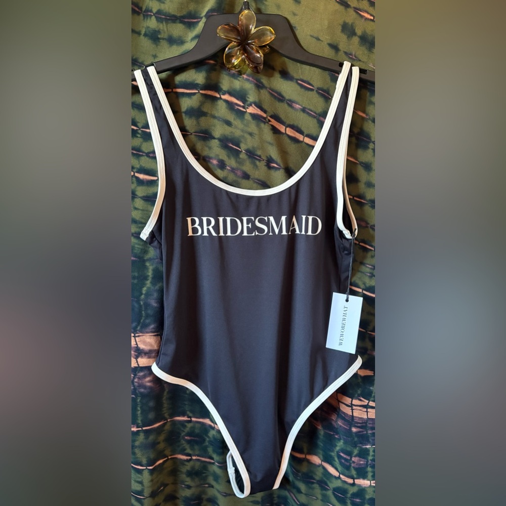 MEDIUM NWT Balletcore WeWoreWhat Bride Bridesmaids One Piece white & black